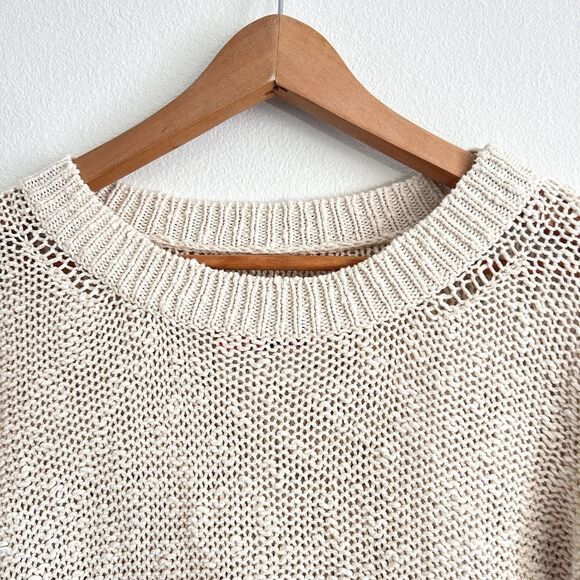 TNA Aritzia Cotton/Linen Loose Knit Sweater XS Cream Prep Coastal Fisherman - Picture 8 of 16